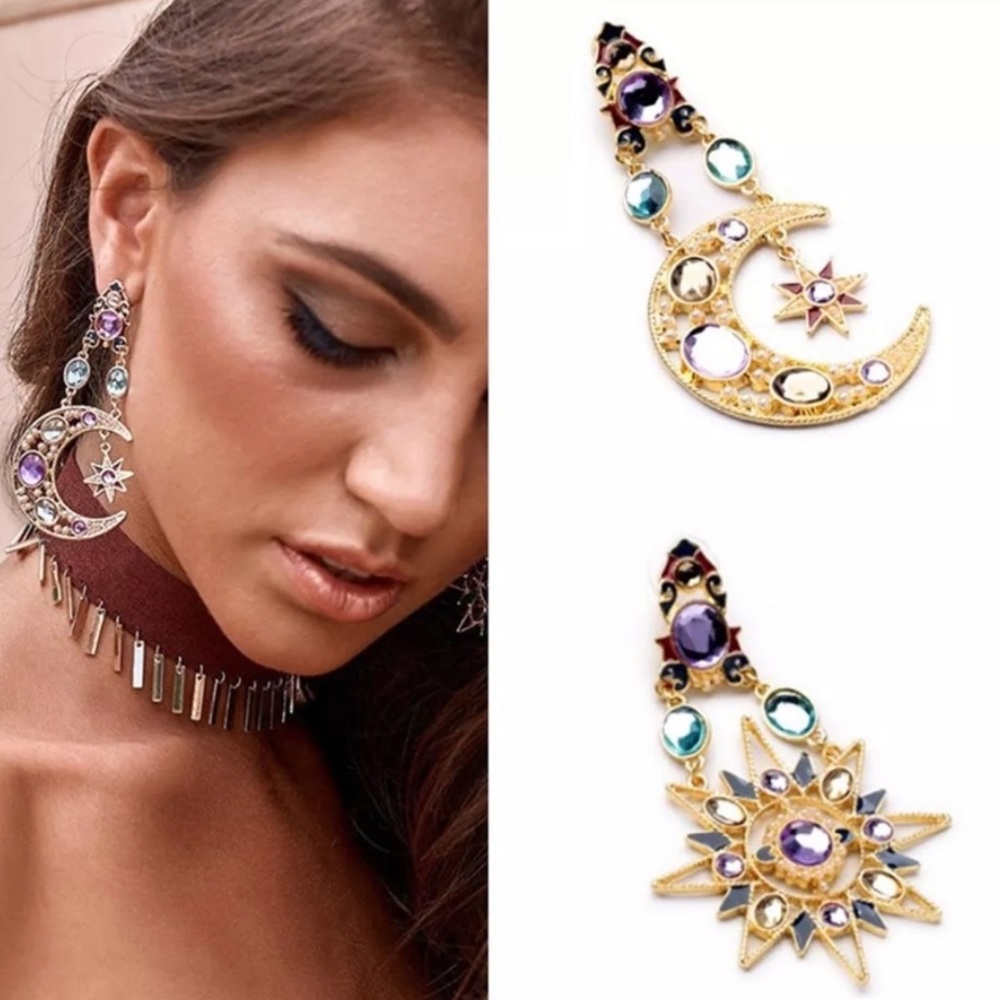 Out Of This World Sun & Moon Earrings FESTIVAL EARRINGS FESTIVAL JEWELRY - Picture 7 of 11